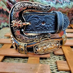 Bullrider Western Belt Cowboy Cowgirl/ star Gold genuine Leather sz large